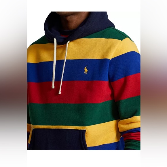 Polo Ralph Lauren Men's Multicolor Bold Striped Cotton Fleece Lined Hoodie sz M - Picture 4 of 15